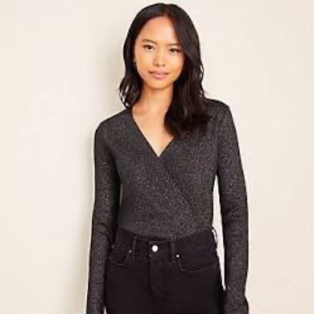 Black glittery cross over v-neck top